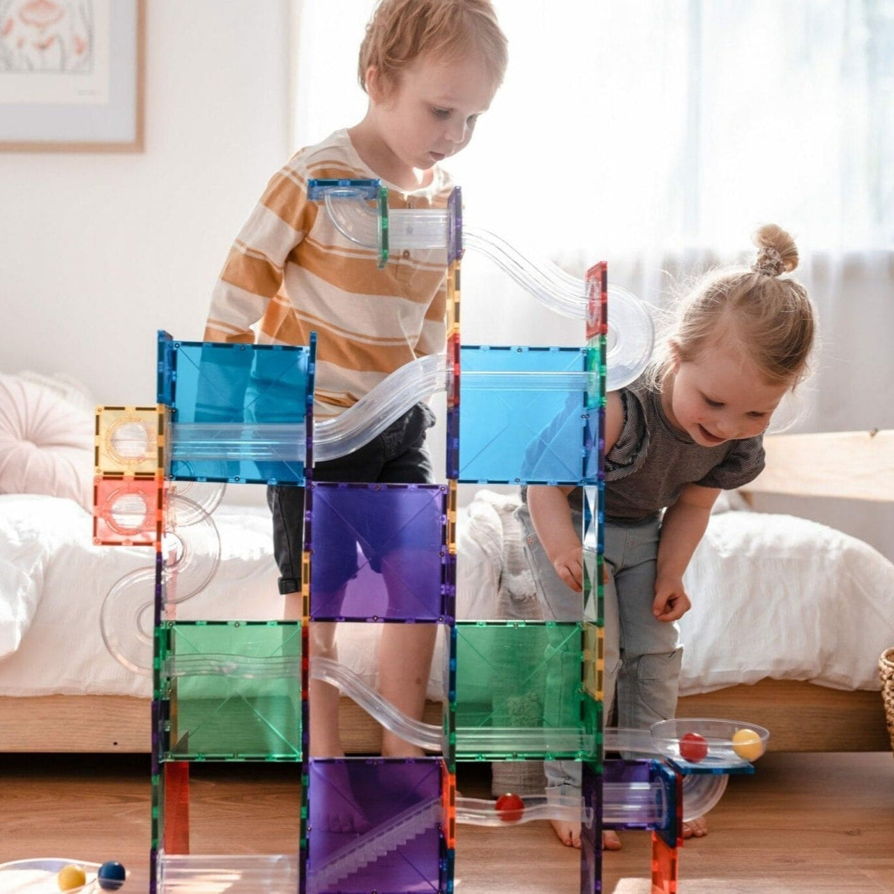 Connetix Tiles Magnetic Building Tiles Rainbow Ball Run Pack – 92 Piece