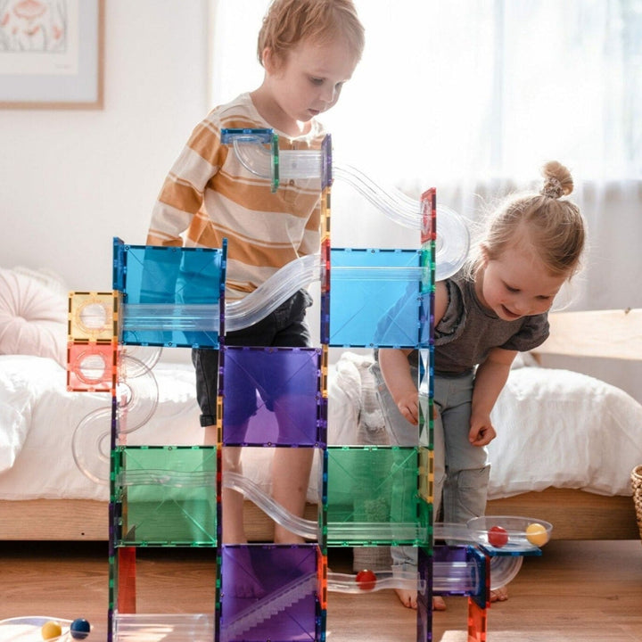 Connetix Tiles Magnetic Building Tiles Rainbow Ball Run Pack – 92 Piece