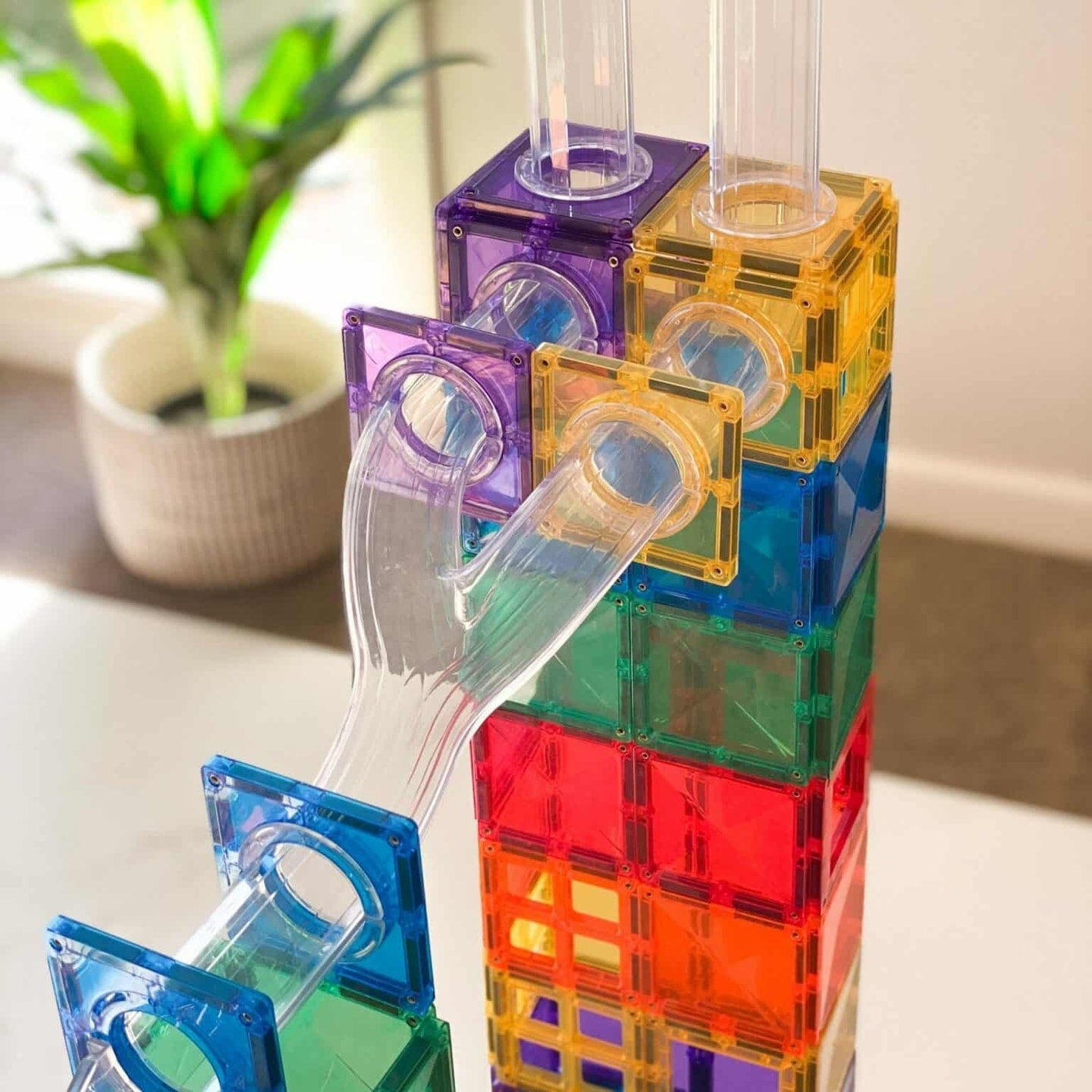 Connetix Tiles Magnetic Building Tiles Rainbow Ball Run Pack – 92 Piece