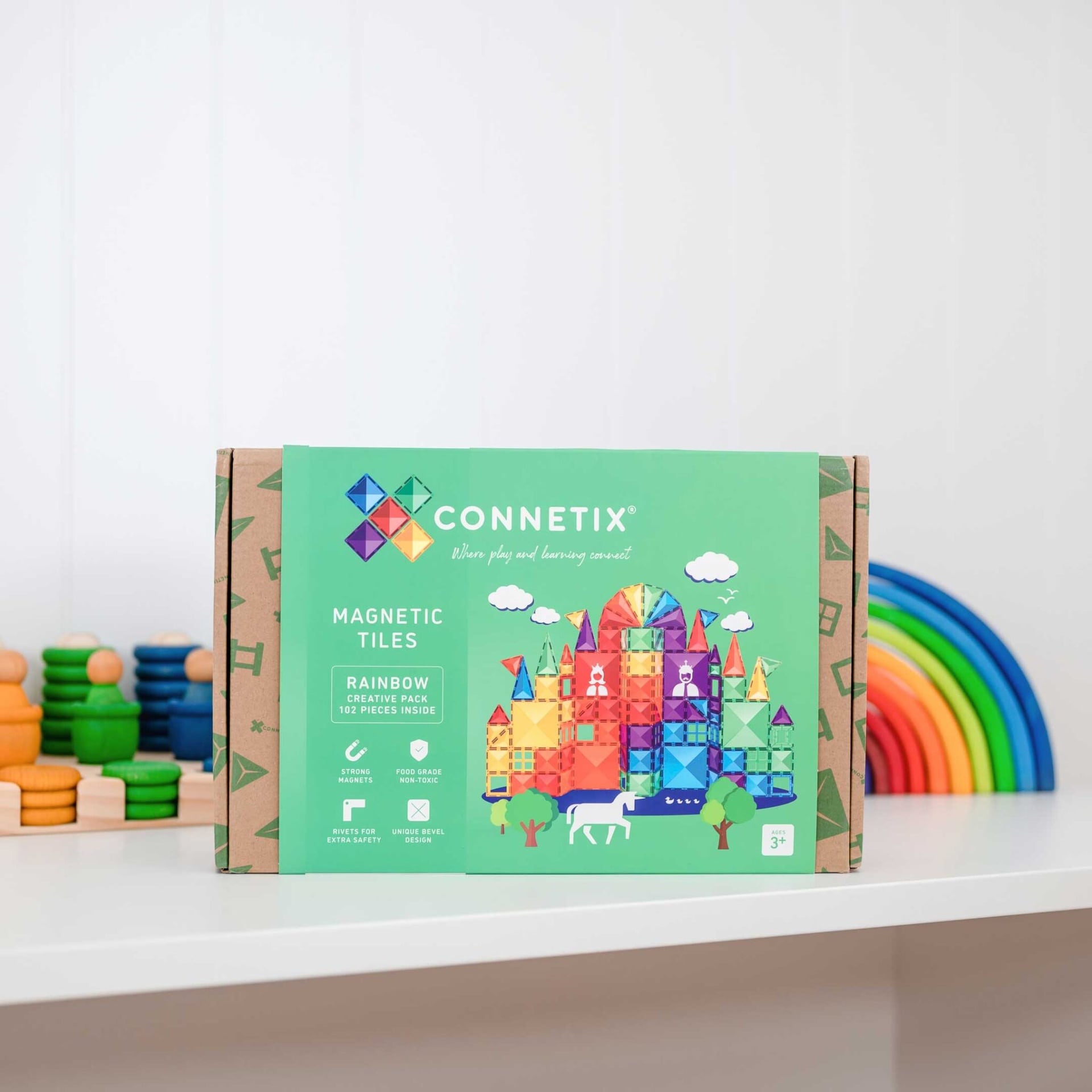 Connetix Tiles Magnetic Building Tiles Rainbow Creative Pack – 102 Piece