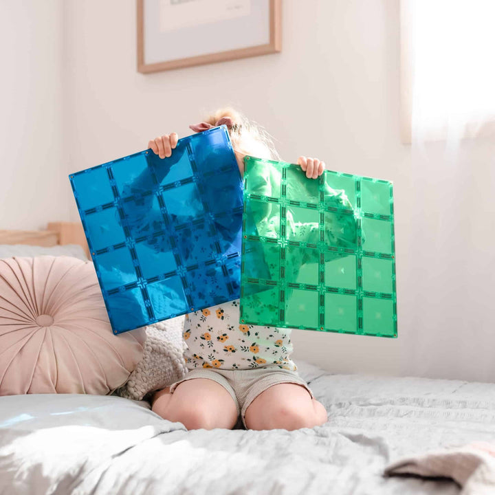 Connetix Tiles Magnetic Building Tiles Rainbow Blue &amp; Green Base Plate – 2 Piece