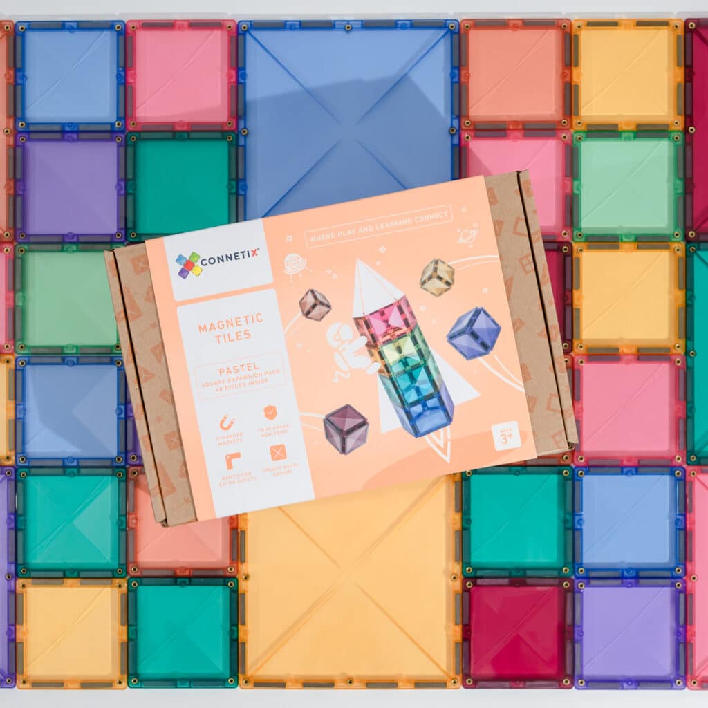 Connetix Tiles Magnetic Building Tiles Pastel Square Pack – 40 Piece
