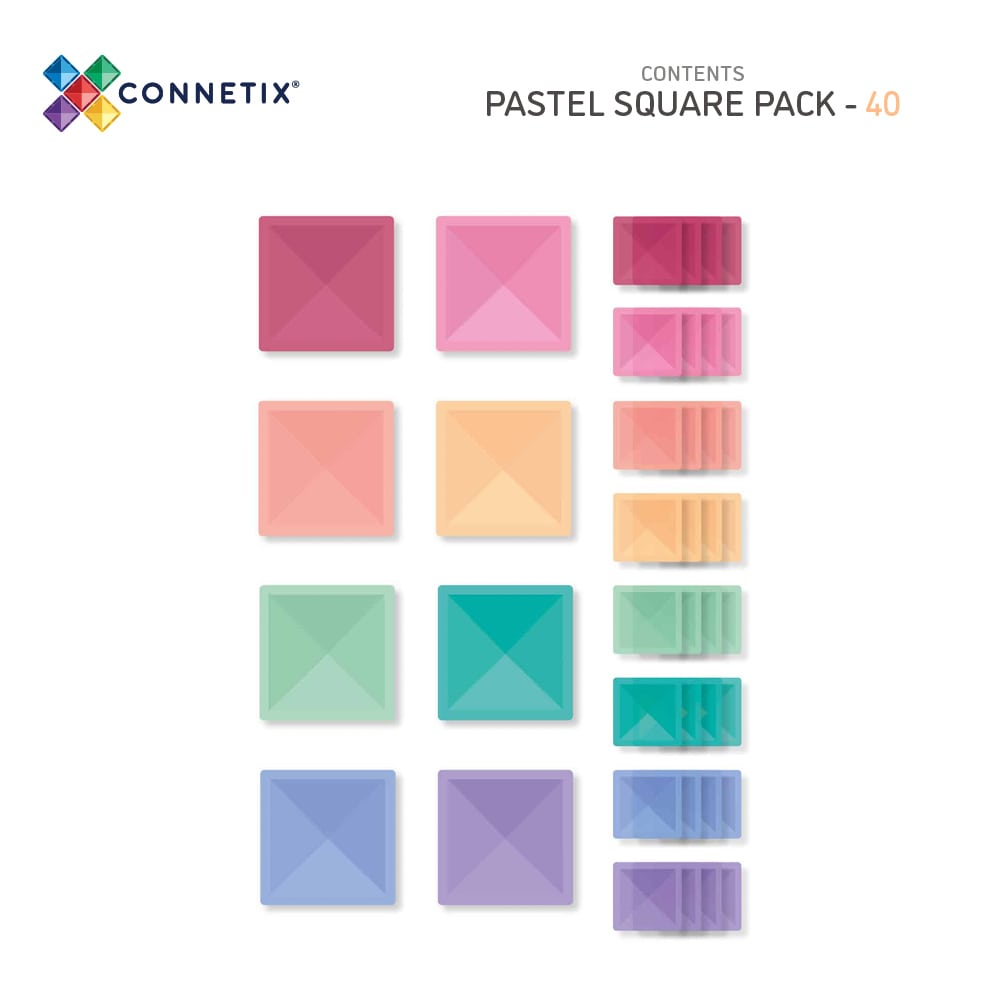 Connetix Tiles Magnetic Building Tiles Pastel Square Pack – 40 Piece
