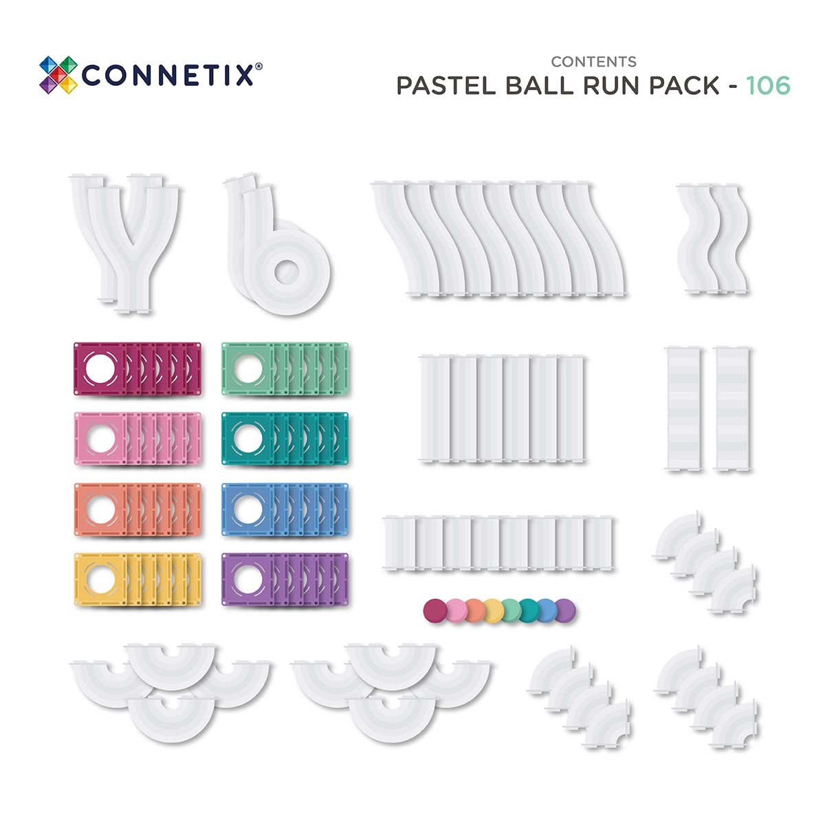 Connetix Tiles Magnetic Building Tiles Pastel Ball Run Pack – 106 Piece