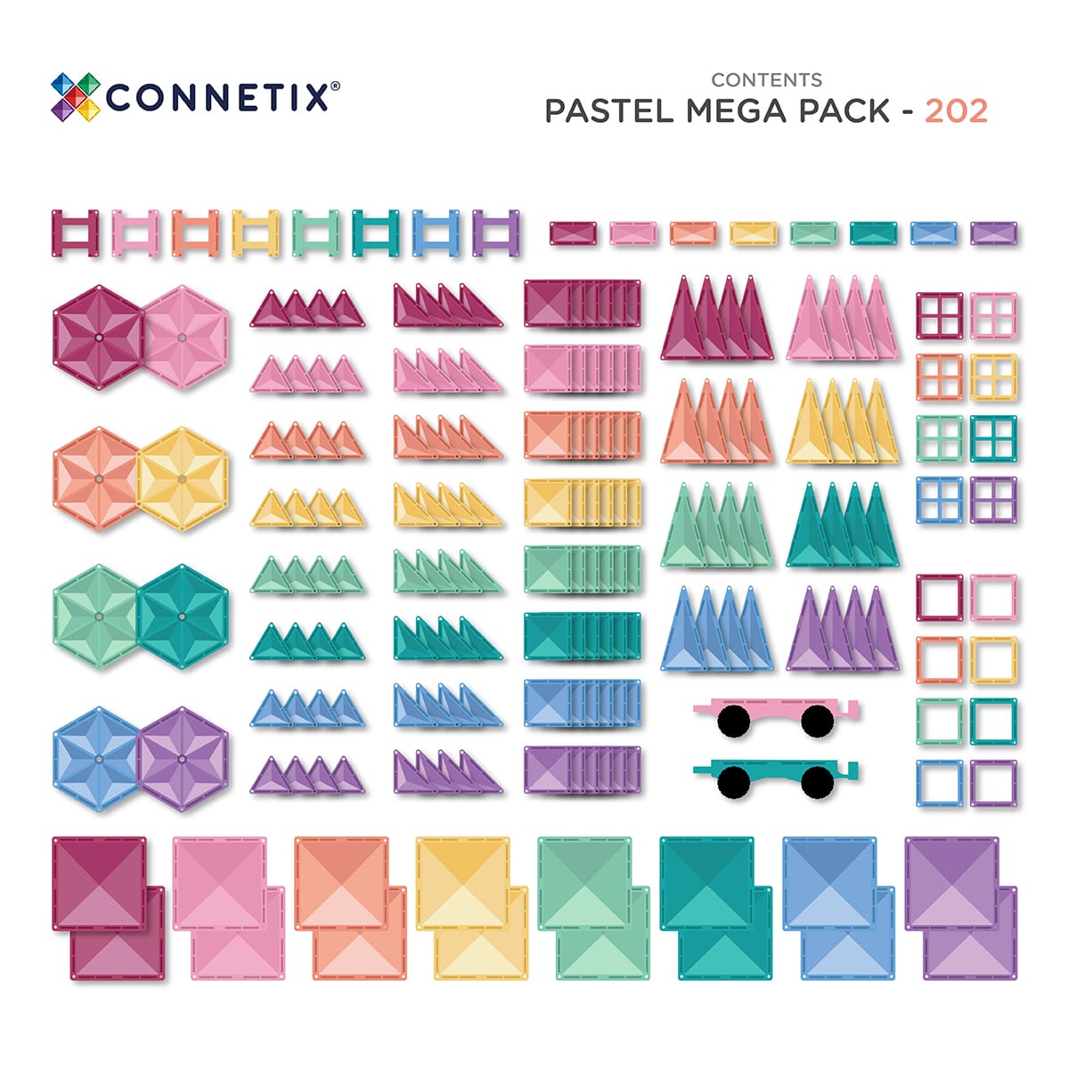 Connetix Tiles Magnetic Building Tiles Pastel Mega Pack – 202 Piece
