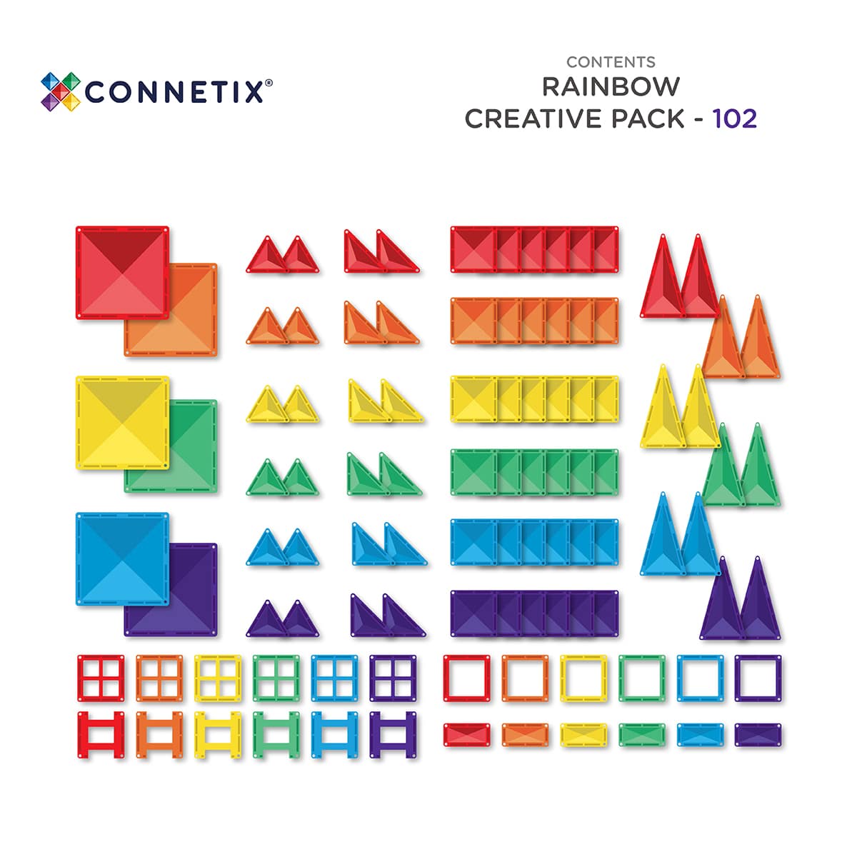 Connetix Tiles Magnetic Building Tiles Rainbow Creative Pack – 102 Piece