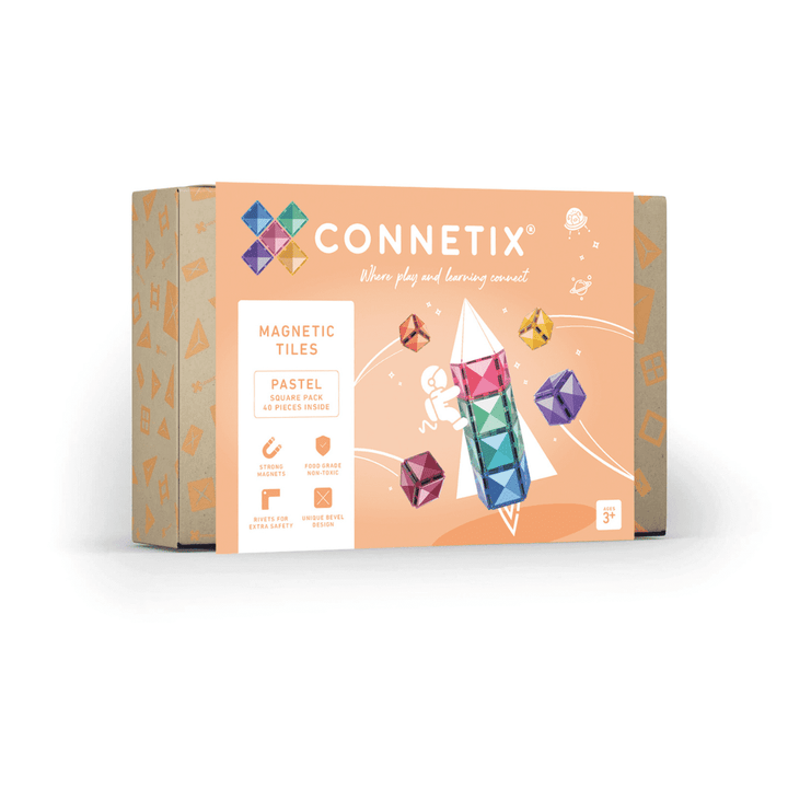 Connetix Tiles Magnetic Building Tiles Pastel Square Pack – 40 Piece