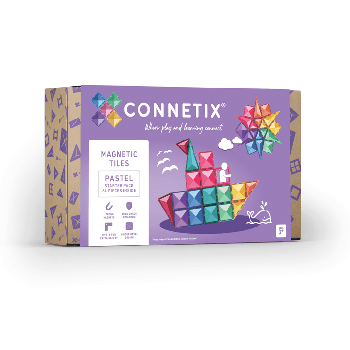 Connetix Tiles Magnetic Building Tiles Pastel Starter Pack – 64 Piece