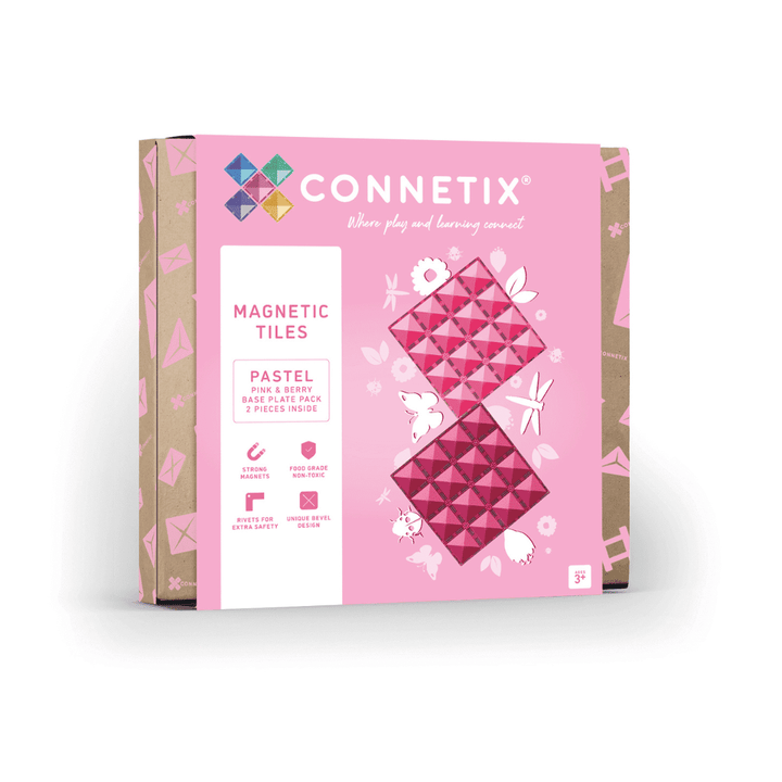 Connetix Tiles Magnetic Building Tiles Pastel Pink &amp; Berry Base Plate – 2 Piece
