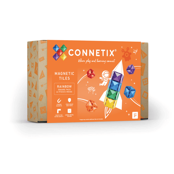 Connetix Tiles Magnetic Building Tiles Rainbow Square Pack – 42 Piece