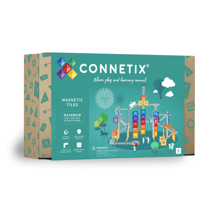 Connetix Tiles Magnetic Building Tiles Rainbow Ball Run Pack – 92 Piece