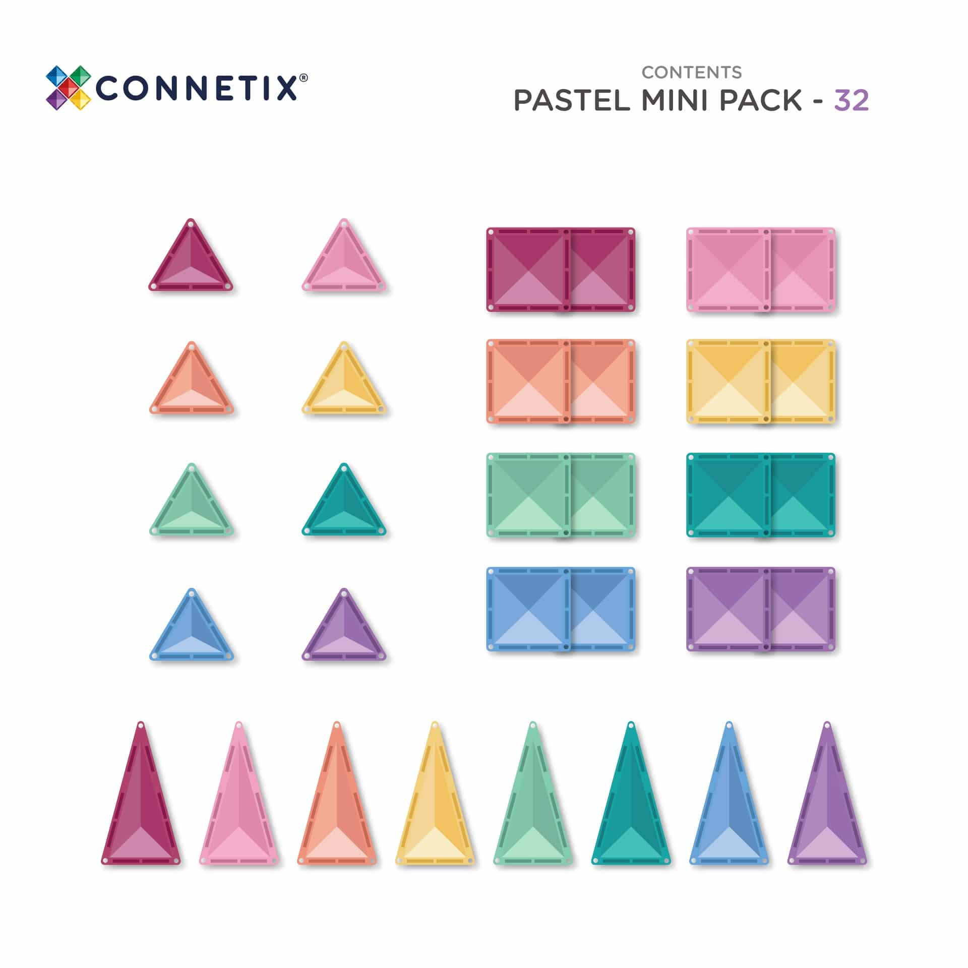 Connetix Tiles Magnetic Building Tiles Pastel Mini Pack – 32 Piece