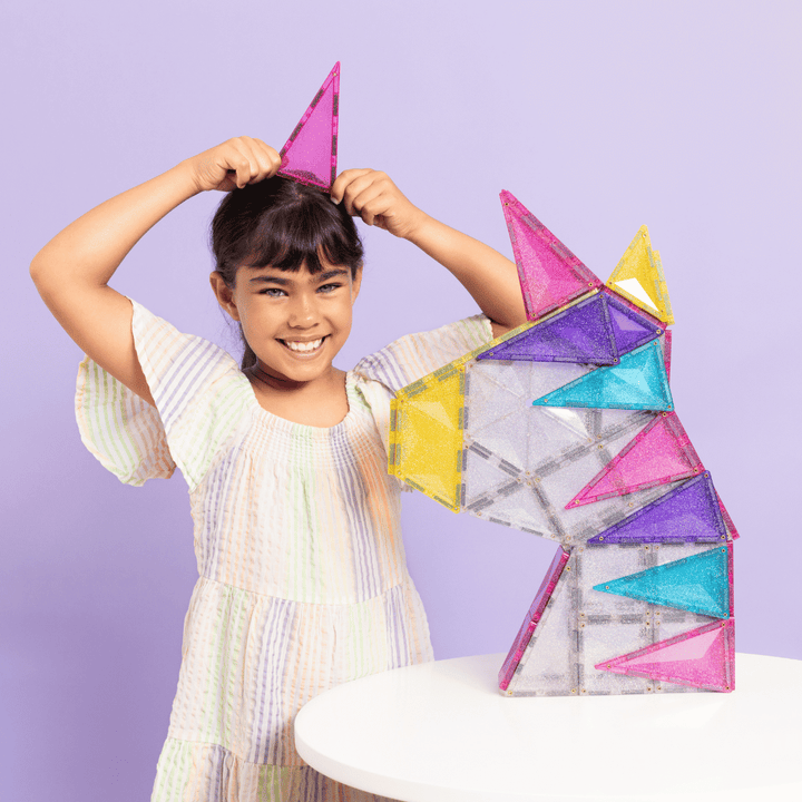 Connetix Tiles Magnetic Building Tiles Glitter Unicorn Pack – 56 Piece