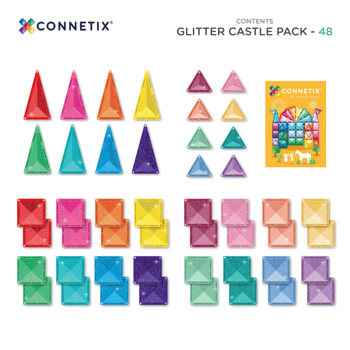 Connetix Tiles Magnetic Building Tiles Glitter Castle Pack – 48 Piece
