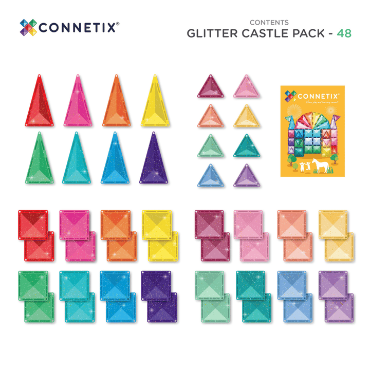 Connetix Tiles Magnetic Building Tiles Glitter Castle Pack – 48 Piece