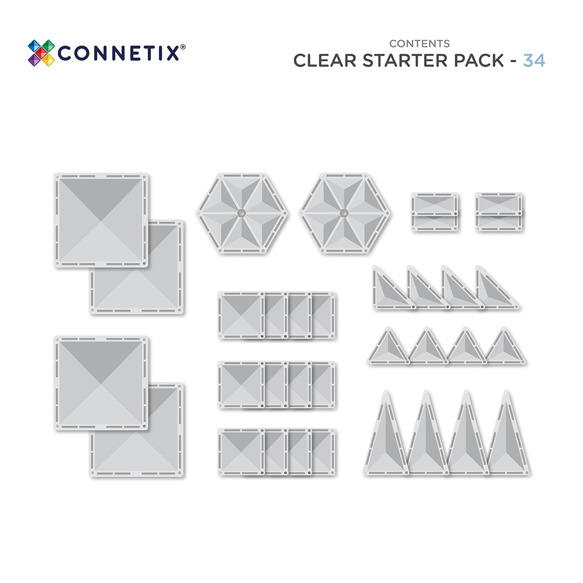 Connetix Tiles Magnetic Building Tiles Clear Starter Pack – 34 Piece