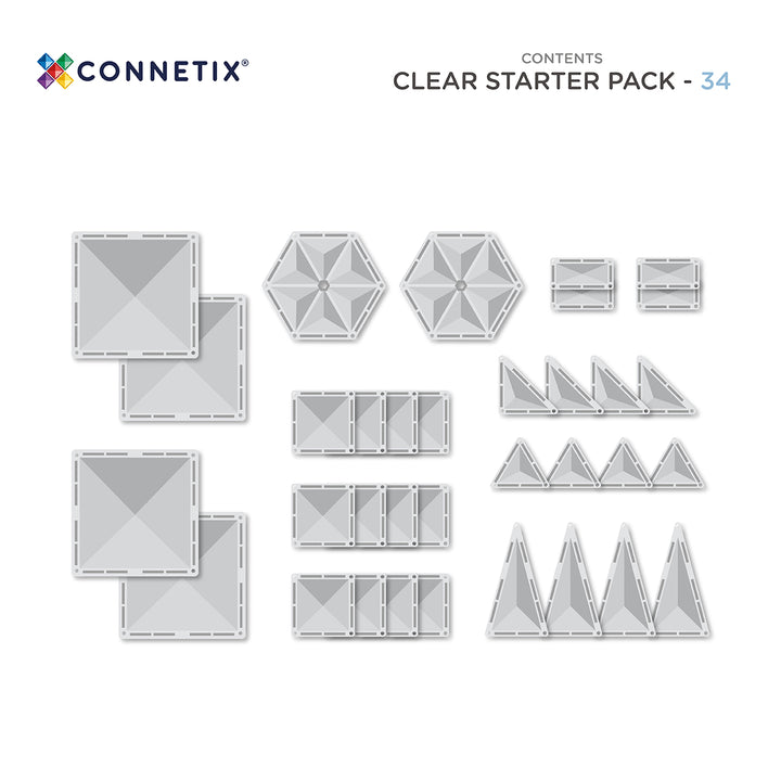 Connetix Tiles Magnetic Building Tiles Clear Starter Pack – 34 Piece