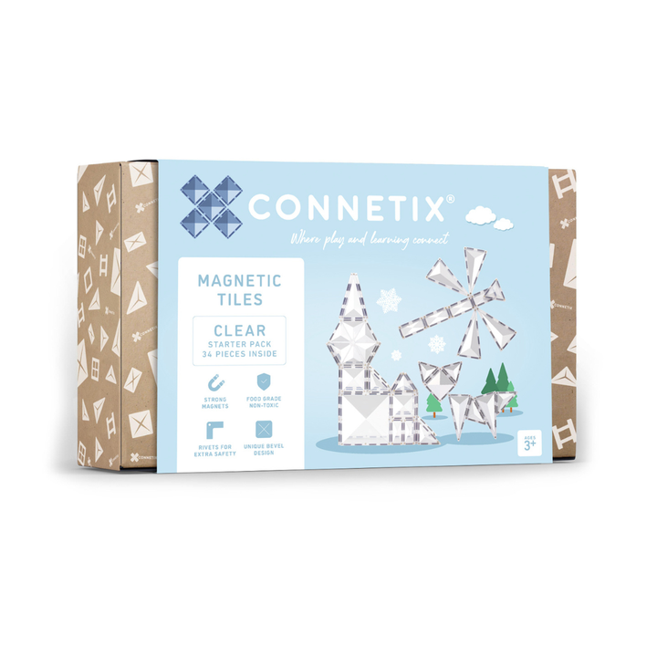 Connetix Tiles Magnetic Building Tiles Clear Starter Pack – 34 Piece