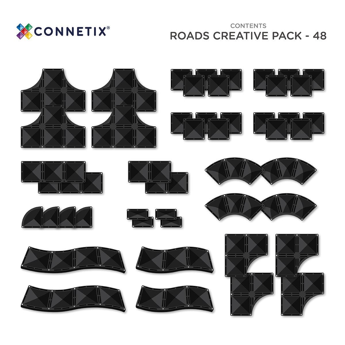 Connetix Tiles Magnetic Building Tiles Creative Roads Pack – 48 Piece