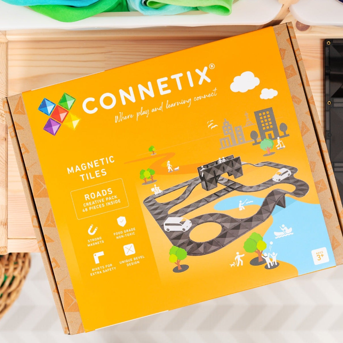 Connetix Tiles Magnetic Building Tiles Creative Roads Pack – 48 Piece