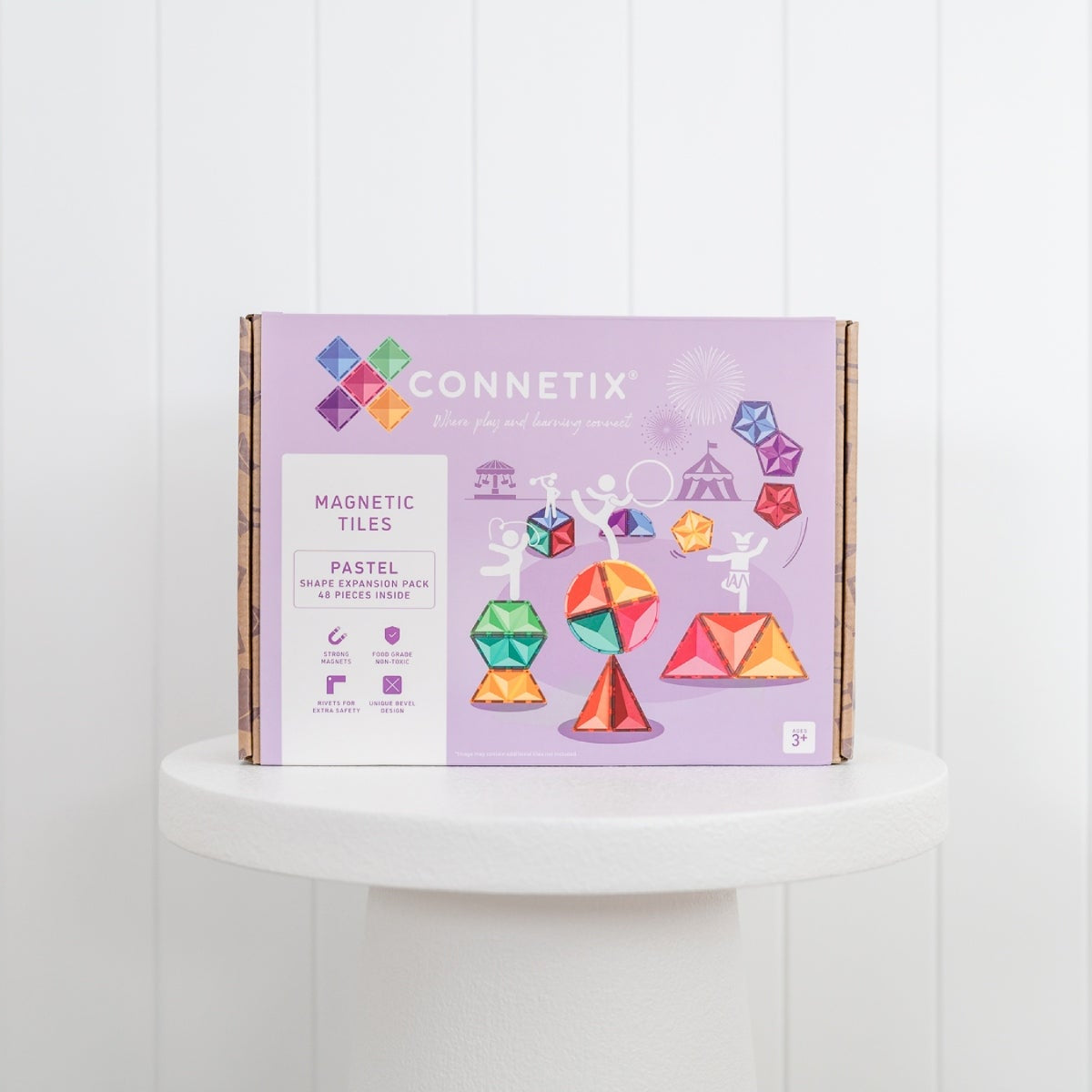 Connetix Tiles Magnetic Building Tiles Pastel Shape Expansion Pack – 48 Piece
