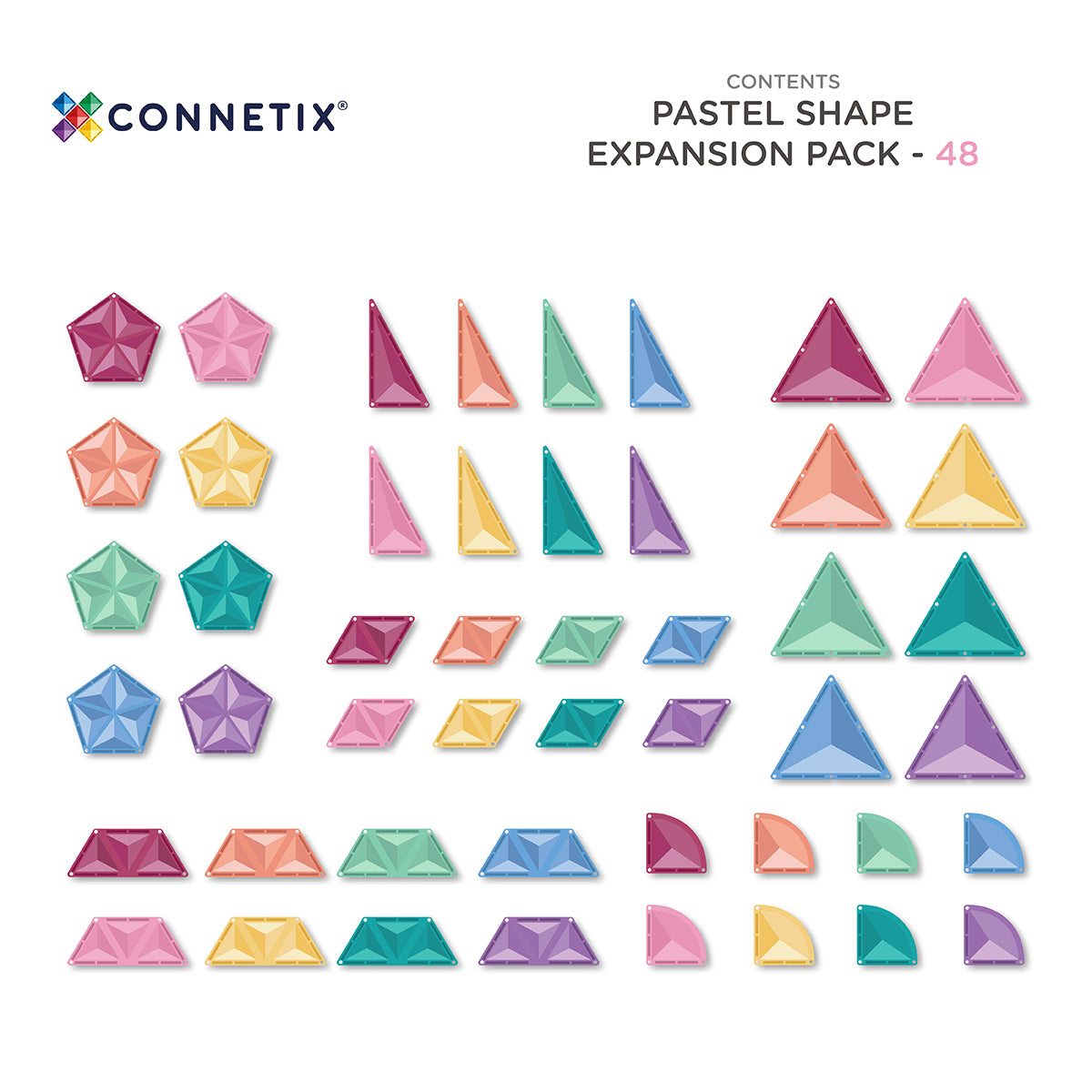 Connetix Tiles Magnetic Building Tiles Pastel Shape Expansion Pack – 48 Piece