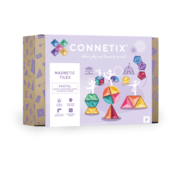 Connetix Tiles Magnetic Building Tiles Pastel Shape Expansion Pack – 48 Piece