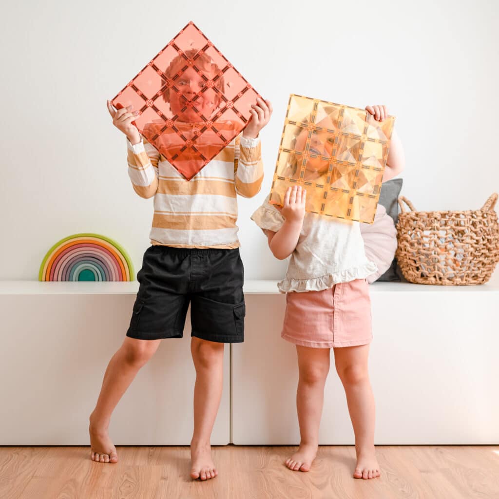 Connetix Tiles Magnetic Building Tiles Pastel Lemon & Peach Base Plate – 2 Piece