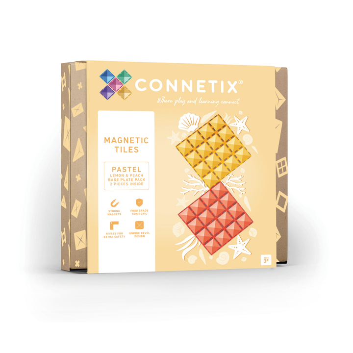 Connetix Tiles Magnetic Building Tiles Pastel Lemon &amp; Peach Base Plate – 2 Piece