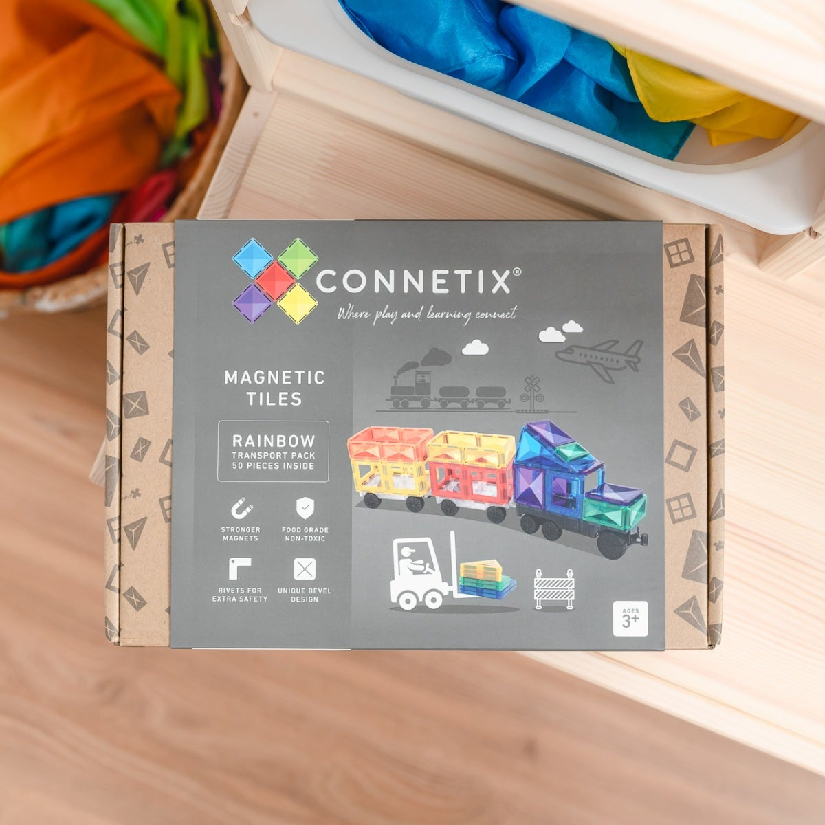 Connetix Tiles Magnetic Building Tiles Rainbow Transport Pack – 50 Piece