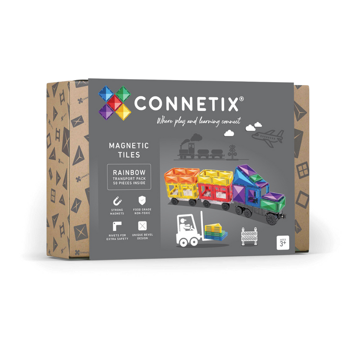 Connetix Tiles Magnetic Building Tiles Rainbow Transport Pack – 50 Piece