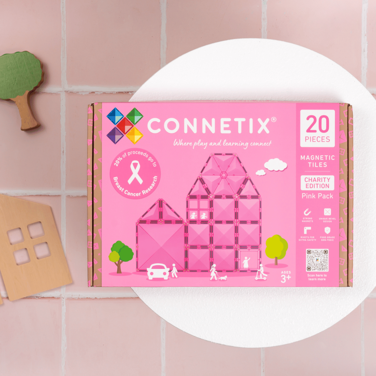 Connetix Tiles Magnetic Building Tiles Pink Charity Pack – 20 Piece