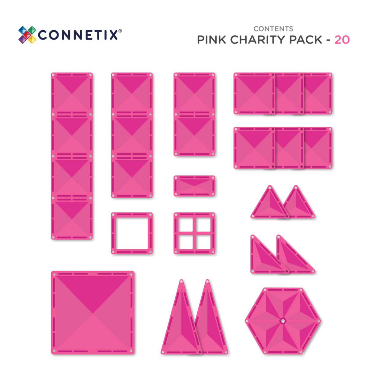 Connetix Tiles Magnetic Building Tiles Pink Charity Pack – 20 Piece