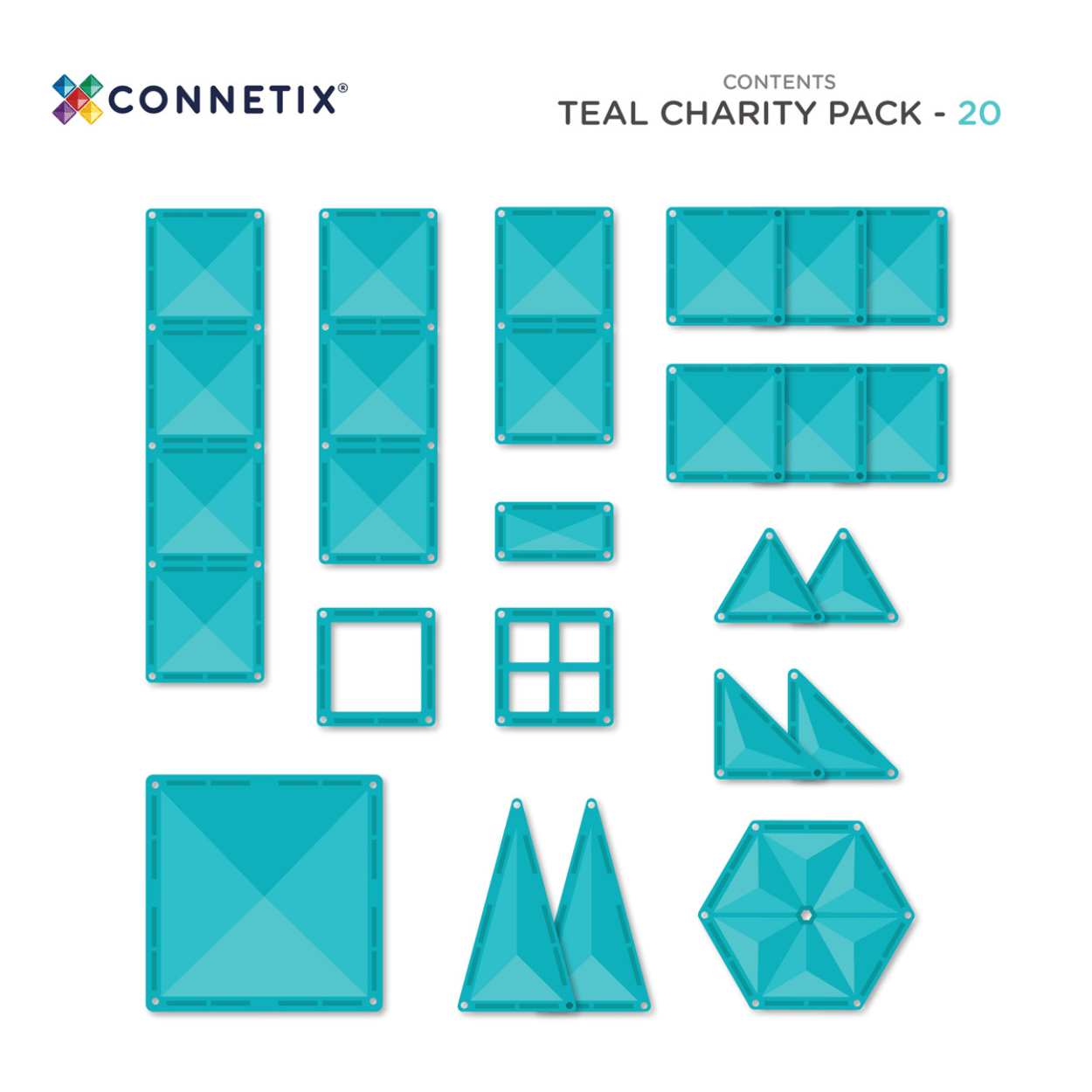 Connetix Tiles Magnetic Building Tiles Teal Charity Pack – 20 Piece