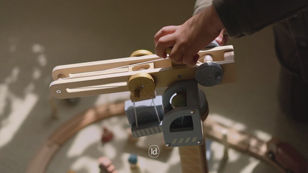 Little Dutch Wooden Train Track Crane Playset