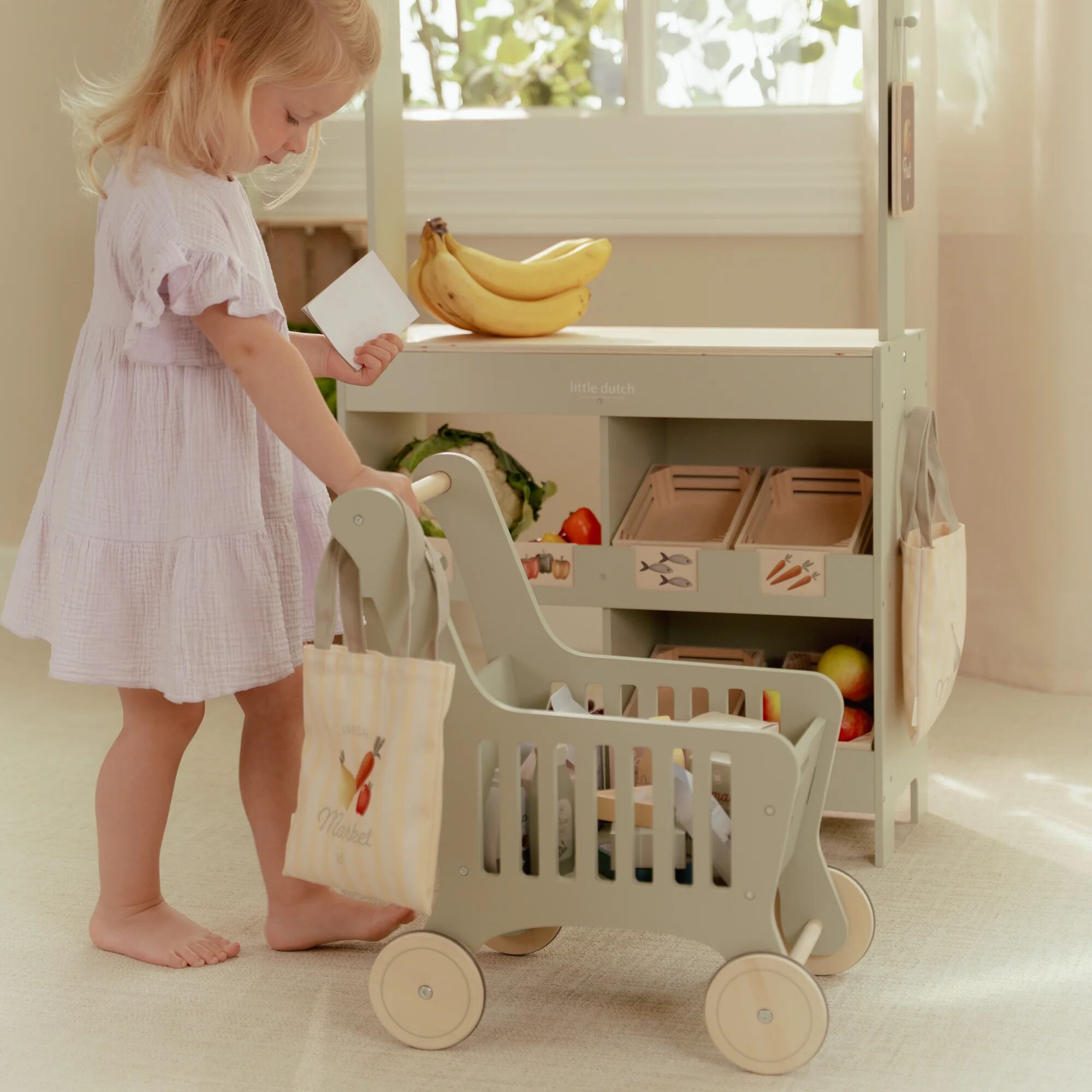 Little Dutch Wooden Shopping Trolley