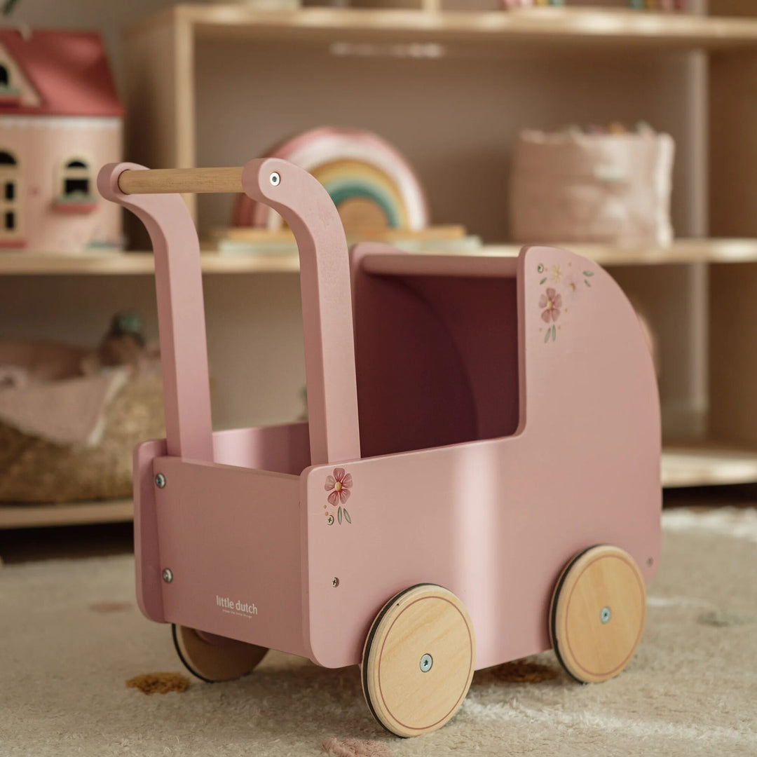 Little Dutch Baby Doll Wooden Stroller – Soft Flowers