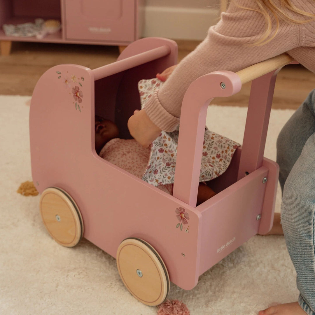 Little Dutch Baby Doll Wooden Stroller – Soft Flowers