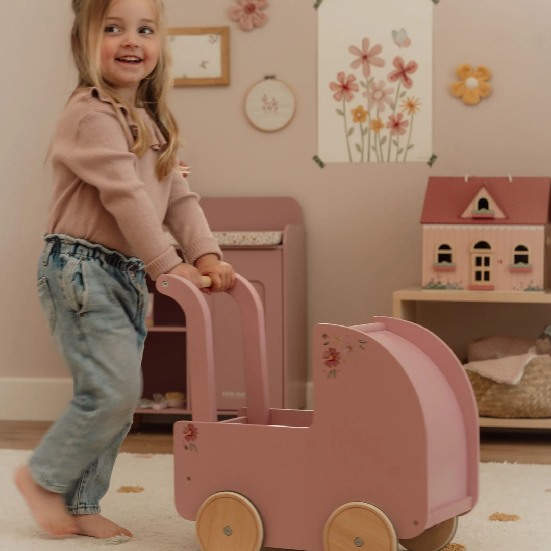 Little Dutch Baby Doll Wooden Stroller – Soft Flowers