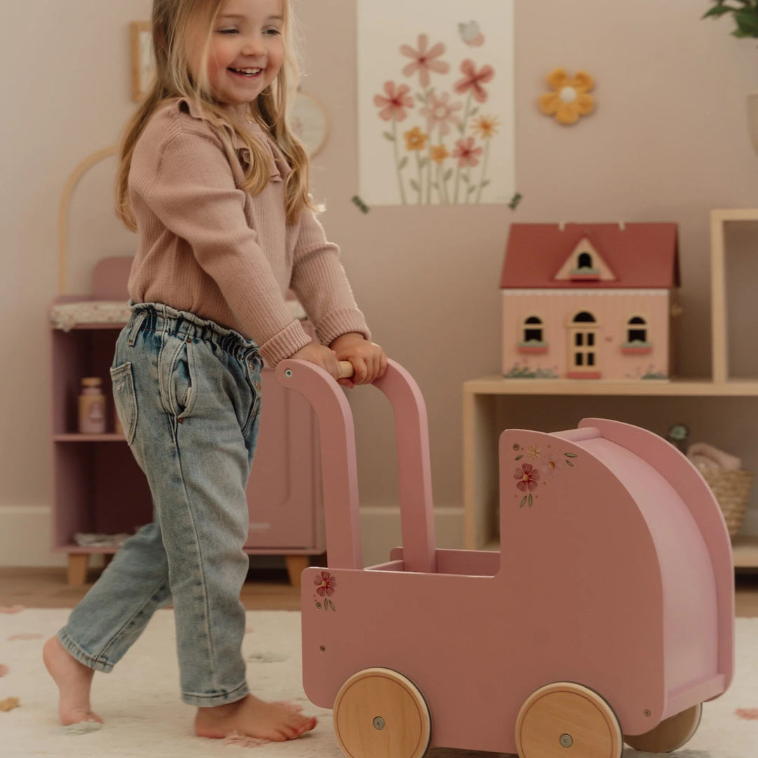 Little Dutch Baby Doll Wooden Stroller – Soft Flowers