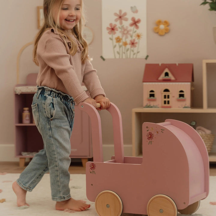 Little Dutch Baby Doll Wooden Stroller – Soft Flowers