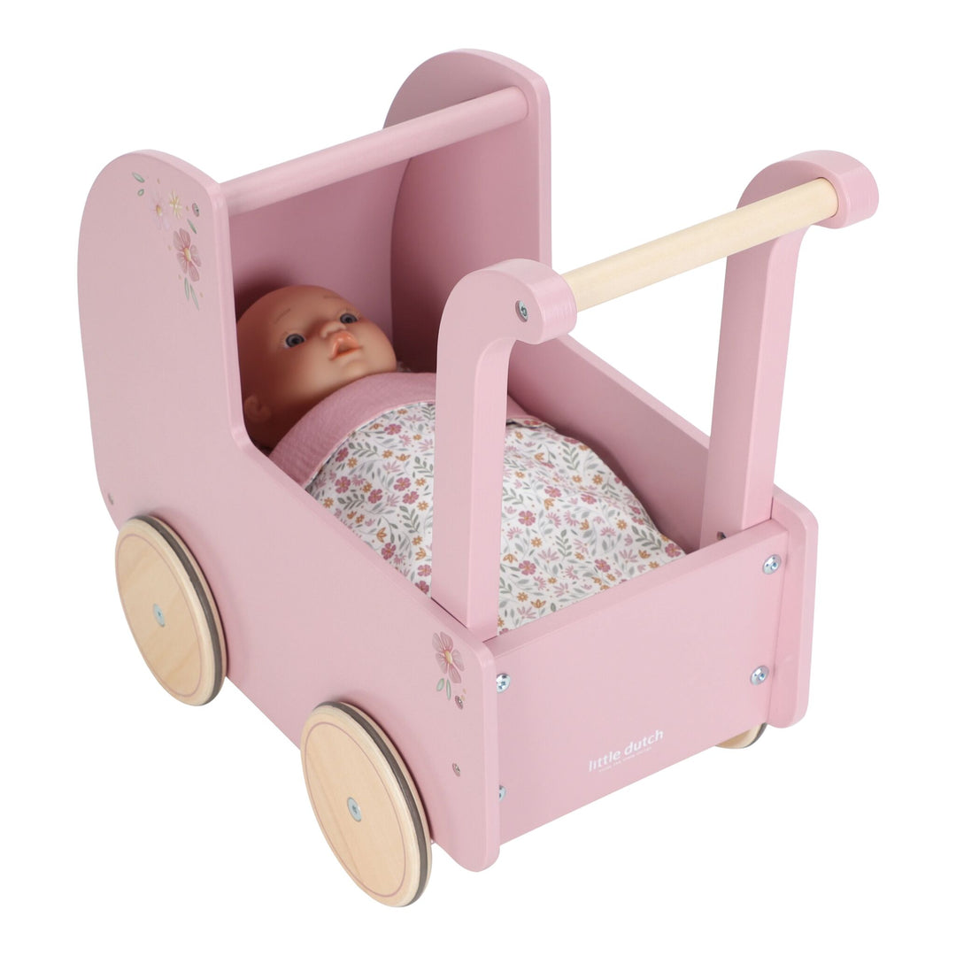 Little Dutch Baby Doll Wooden Stroller – Soft Flowers