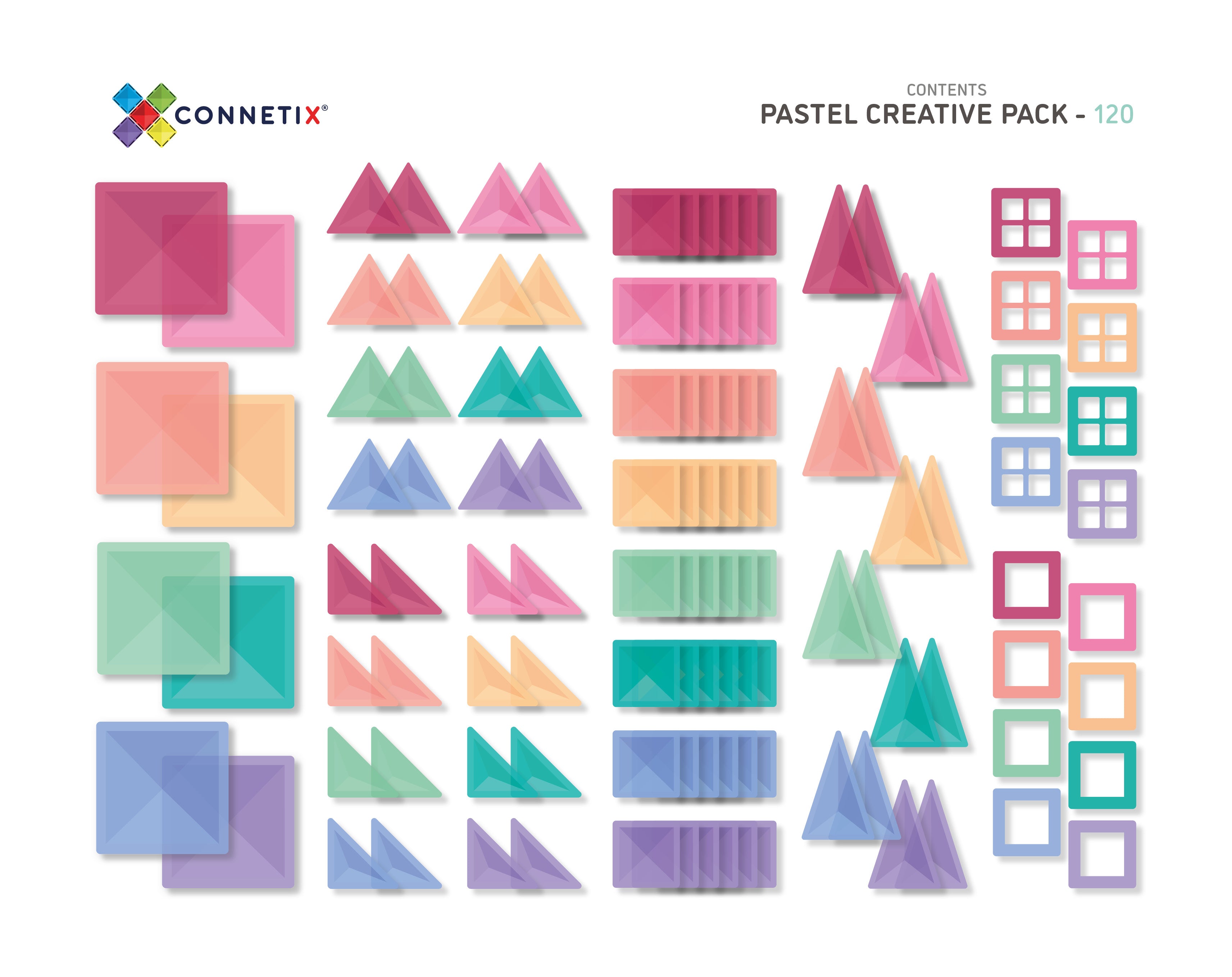 Connetix Tiles Magnetic Building Tiles Pastel Creative Pack – 120 Piece Set