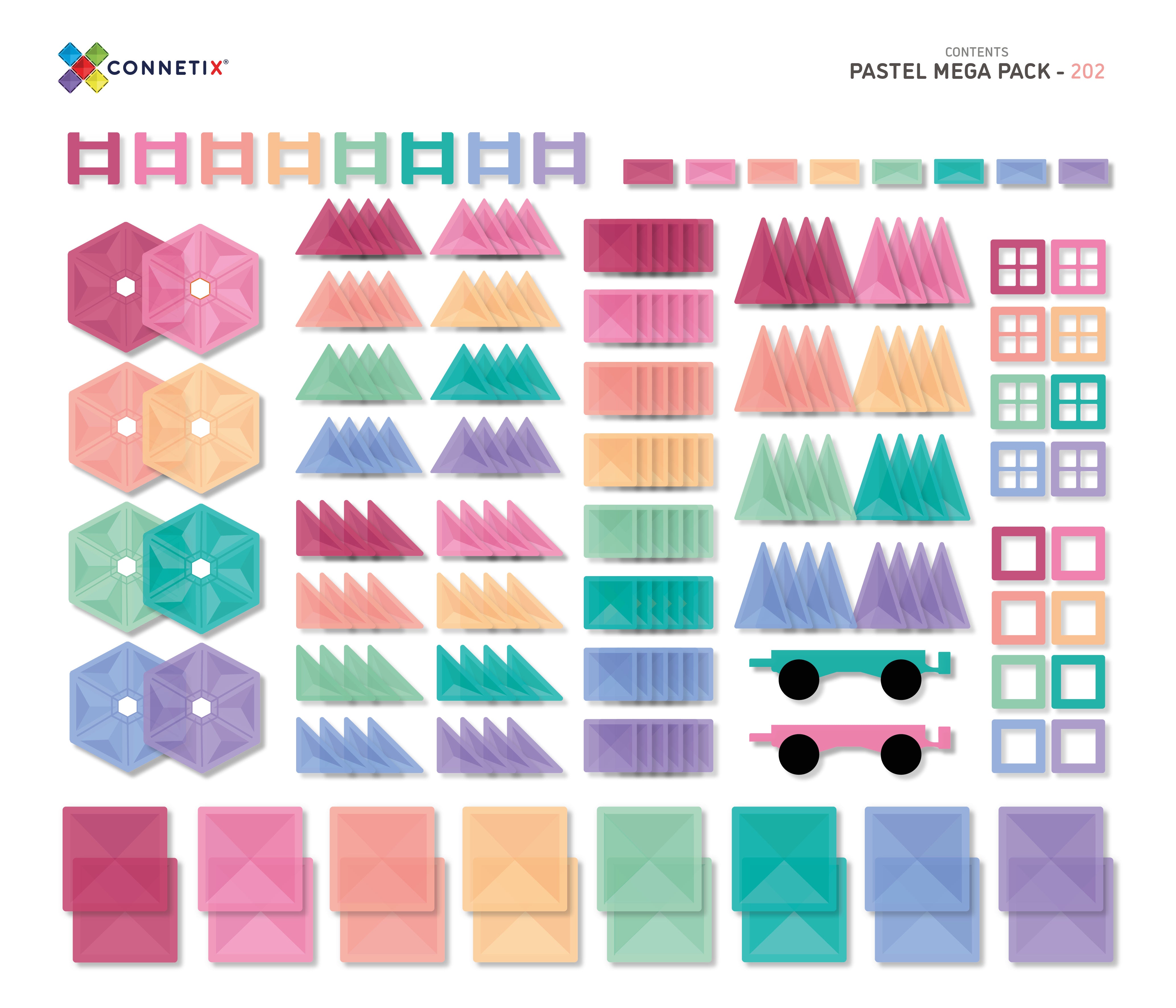 Connetix Tiles Magnetic Building Tiles Pastel Mega Pack – 202 Piece Set