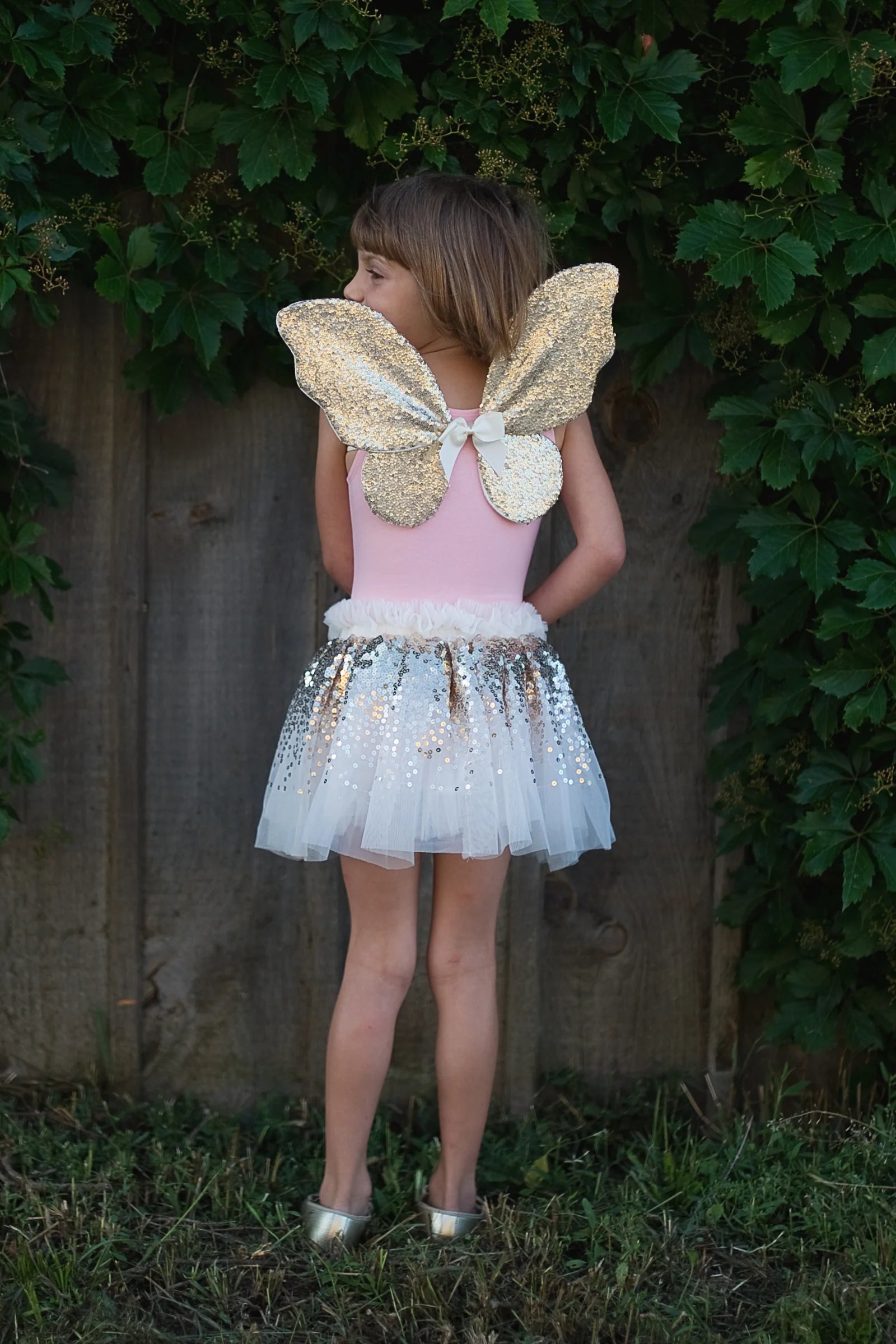 Great Pretenders Gracious Gold Sequins Skirt, Wings and Wand Play Costume Set