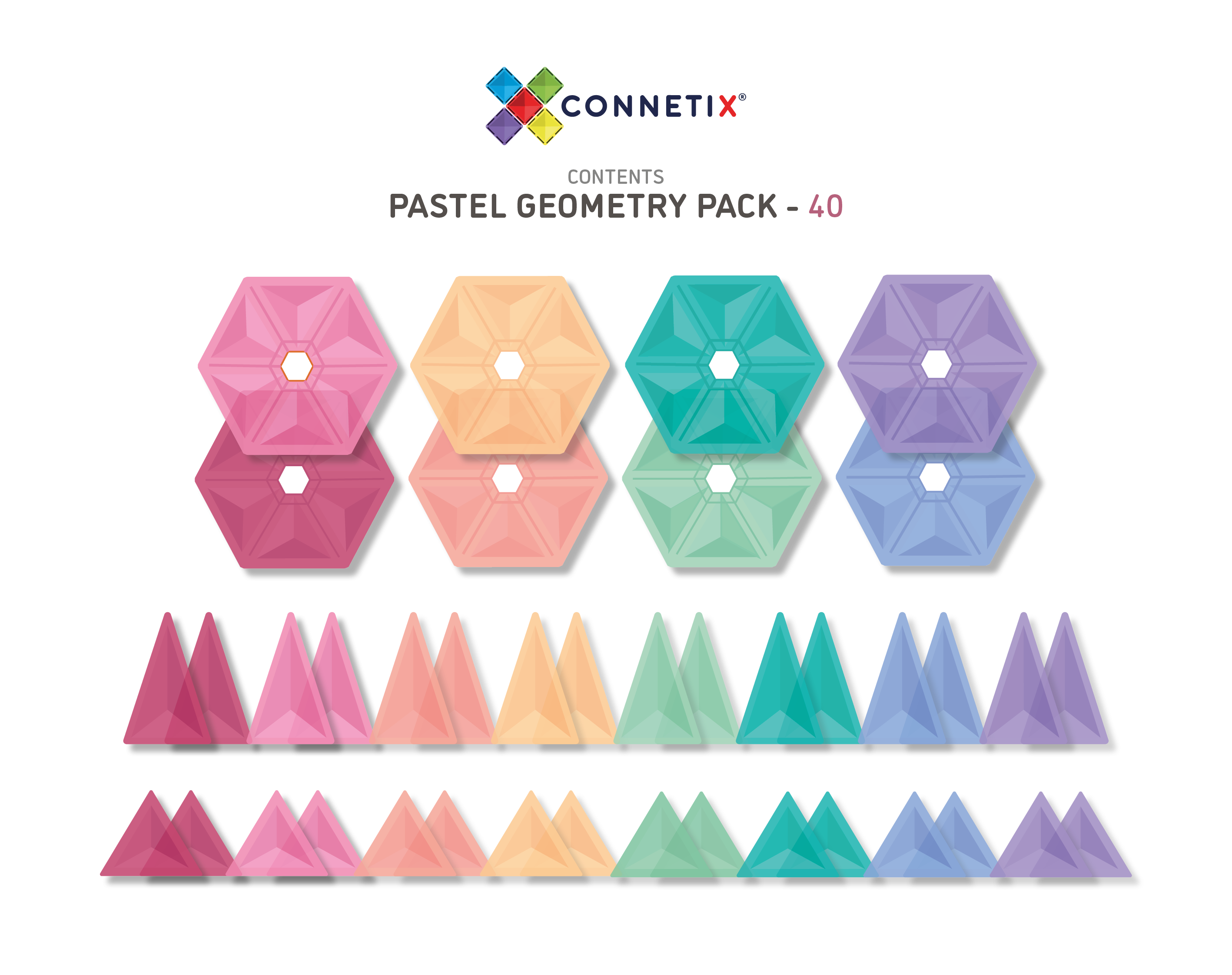 Connetix Tiles Magnetic Building Tiles Pastel Geometry Pack – 40 Piece Set