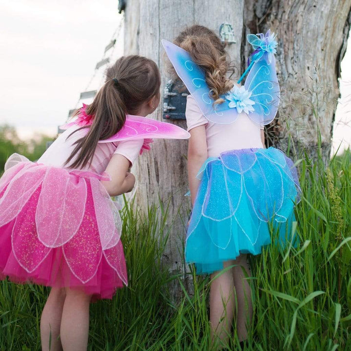 Great Pretenders Fancy Flutter Skirt with Fairy Wings &amp; Wand Play Costume Set – Blue