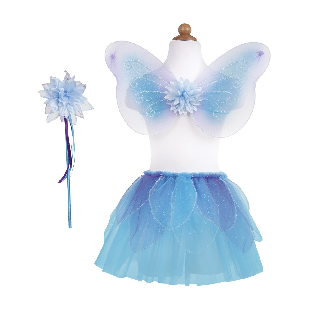 Great Pretenders Fancy Flutter Skirt with Fairy Wings & Wand Play Costume Set – Blue
