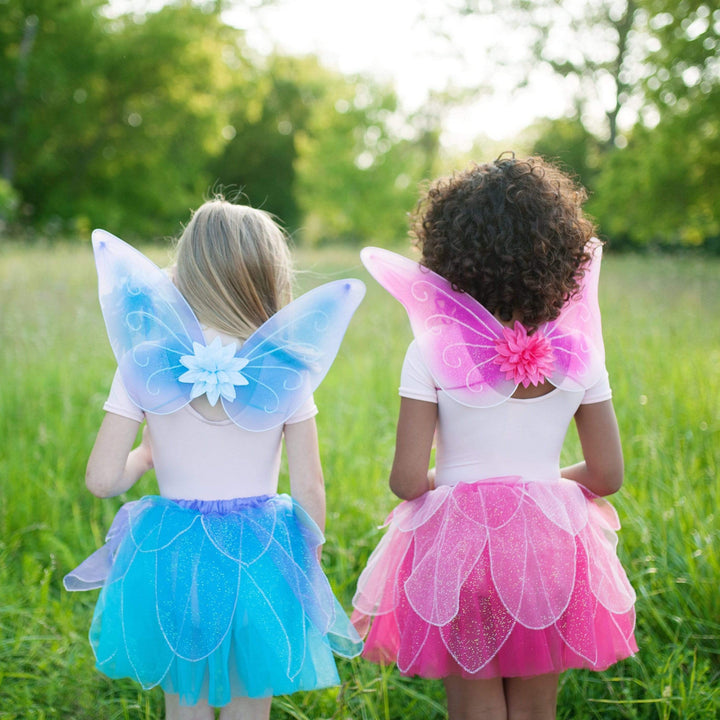 Great Pretenders Fancy Flutter Skirt with Fairy Wings &amp; Wand Play Costume Set – Blue