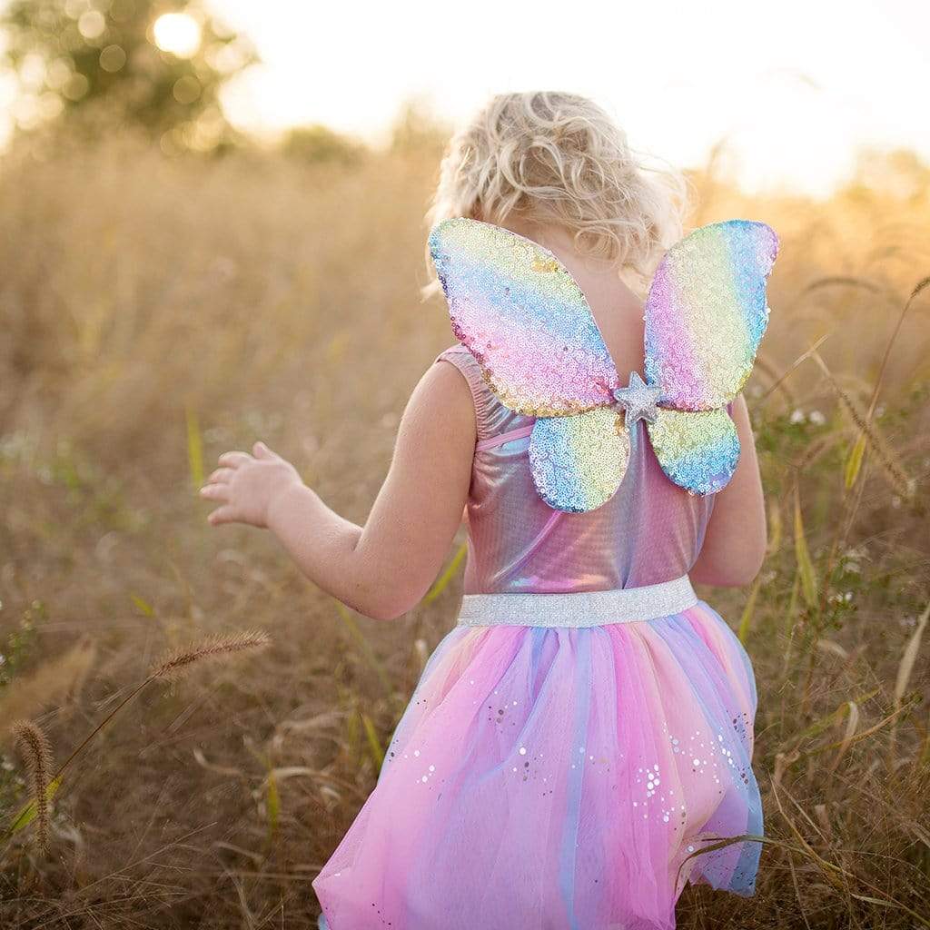 Great Pretenders Rainbow Sequins Skirt with Fairy Wings &amp; Wand Play Costume Set